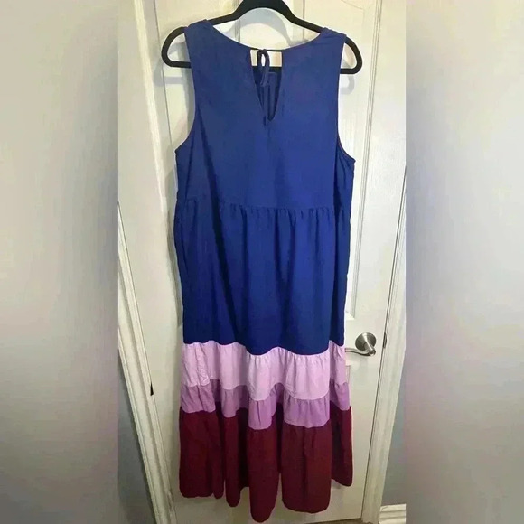 💜”Ava & Viv” Colorblock Tiered Maxi Dress Back w/ Pockets Tie Closure Size X💙 - Picture 4 of 11